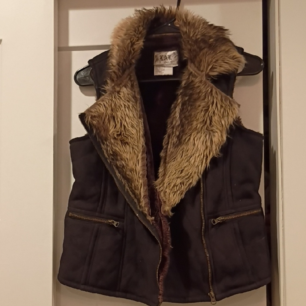 Live a Little Black Faux Suede Vest With Brown Faux Fur